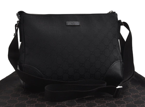 Authentic GUCCI Shoulder Cross Body Bag GG Canvas Leather 114273 Black 3996I