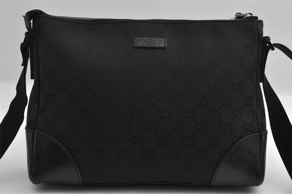 Authentic GUCCI Shoulder Cross Body Bag GG Canvas Leather 114273 Black 3996I