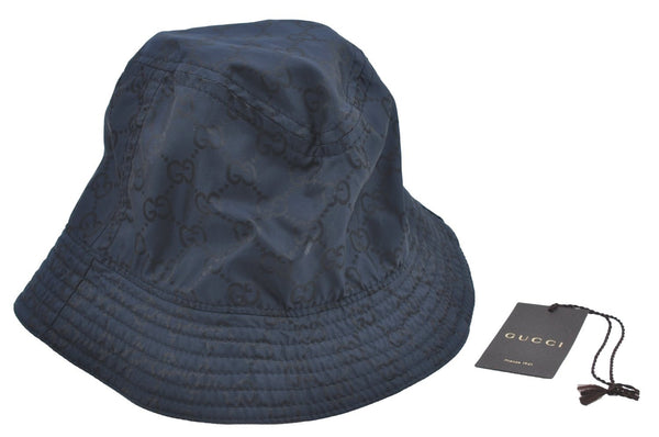 Authentic GUCCI Vintage Bucket Hat GG Nylon Size L 22" Navy Blue 3997H