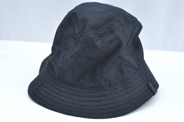 Authentic GUCCI Vintage Bucket Hat GG Nylon Size L 22" Navy Blue 3997H