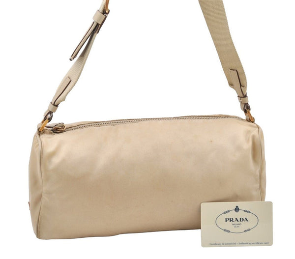 Authentic PRADA Nylon Tessuto Leather Shoulder Bag Purse BR0208 Beige 4002I