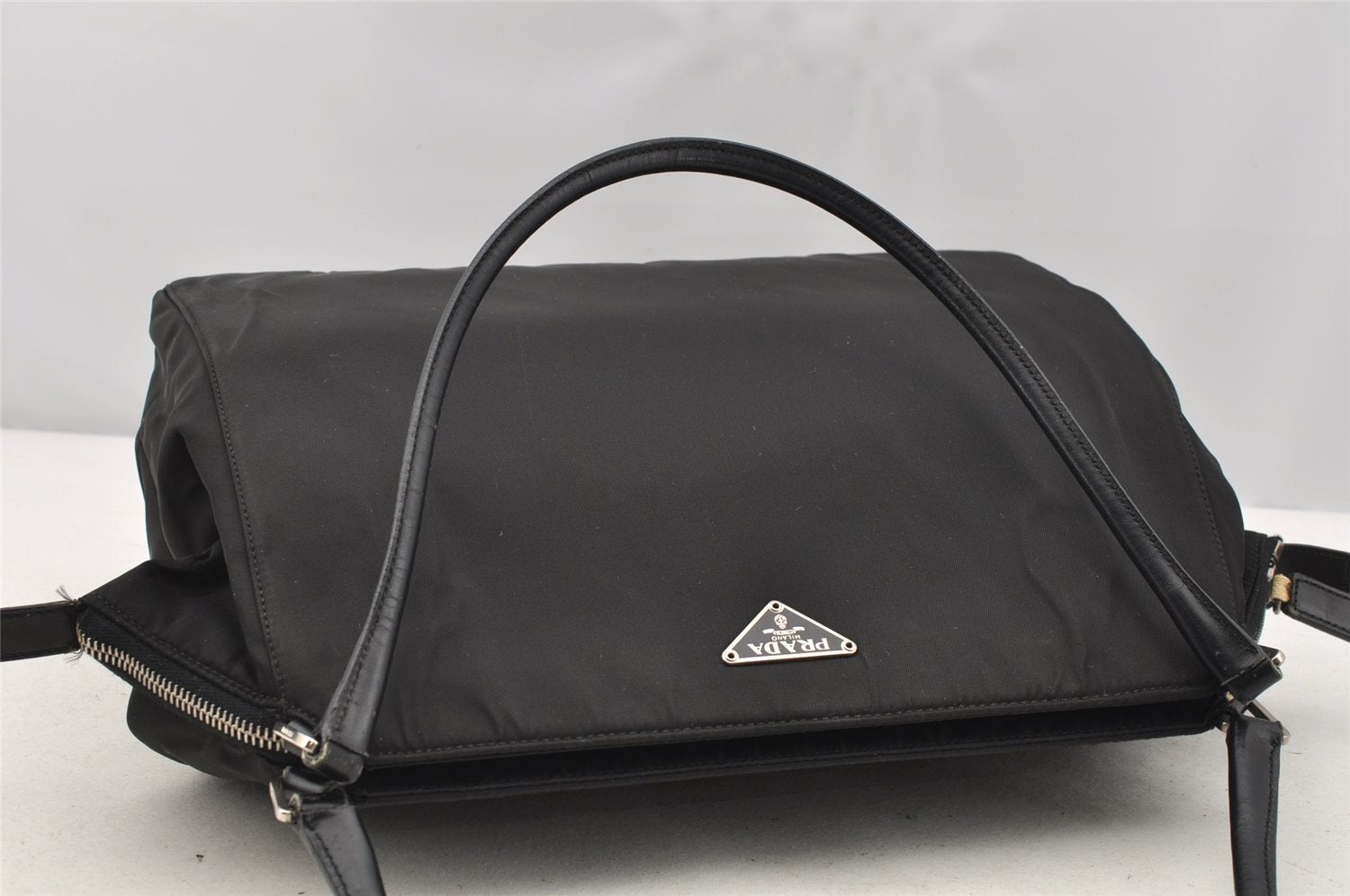 Authentic PRADA Vintage Nylon Tessuto Leather Shoulder Hand Bag Black 4003I