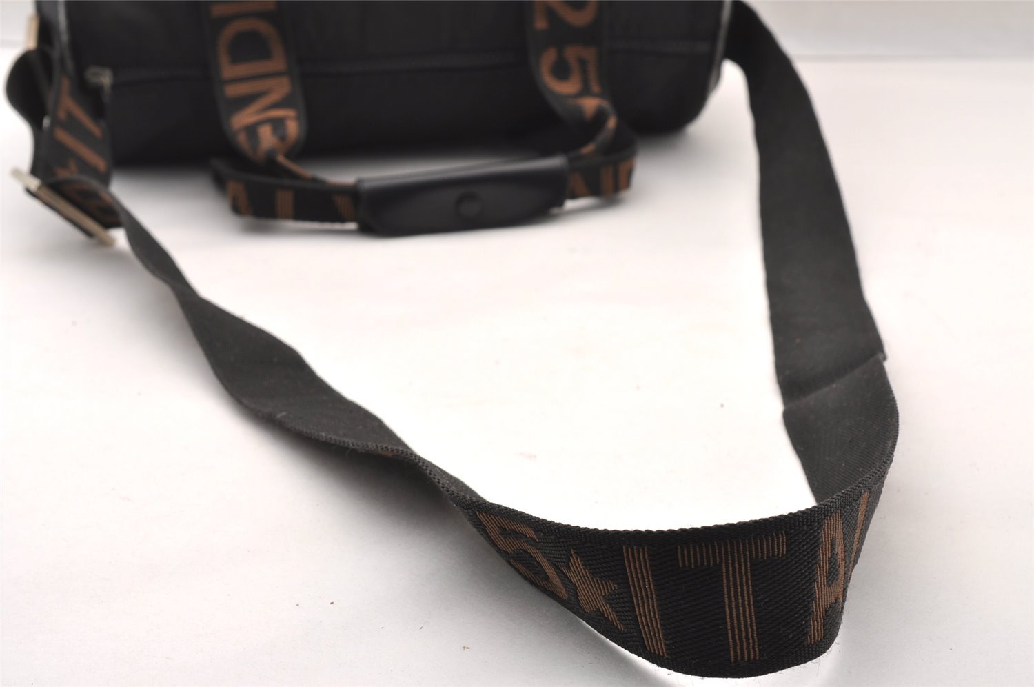 Authentic FENDI Vintage 2Way Shoulder Boston Hand Bag Nylon Leather Black 4004I