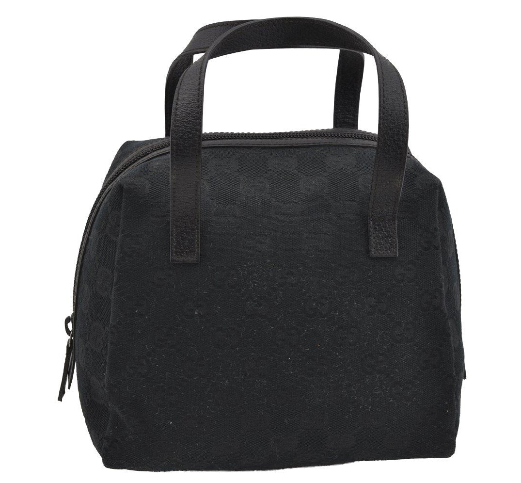 Authentic GUCCI Vintage Hand Bag Purse GG Canvas Leather 124542 Black 4006I