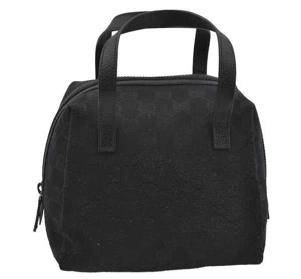 Authentic GUCCI Vintage Hand Bag Purse GG Canvas Leather 124542 Black 4006I