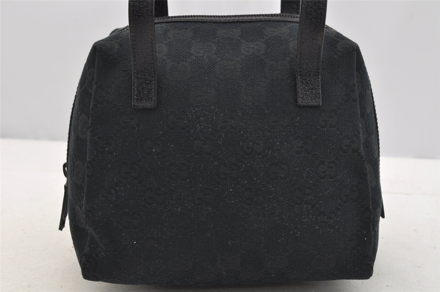 Authentic GUCCI Vintage Hand Bag Purse GG Canvas Leather 124542 Black 4006I