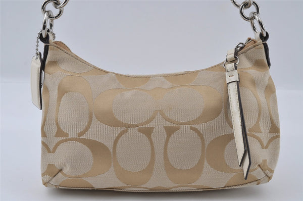 Authentic COACH Signature Shoulder Hand Bag Canvas Enamel F19218 Beige 4009I