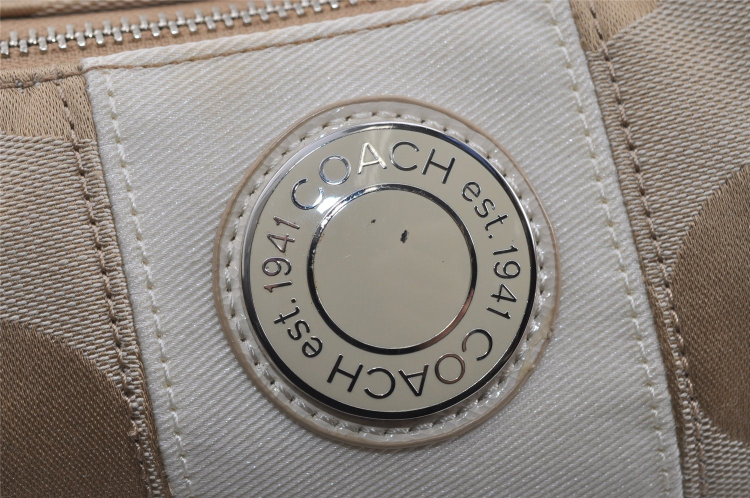 Authentic COACH Signature Shoulder Hand Bag Canvas Enamel F19218 Beige 4009I