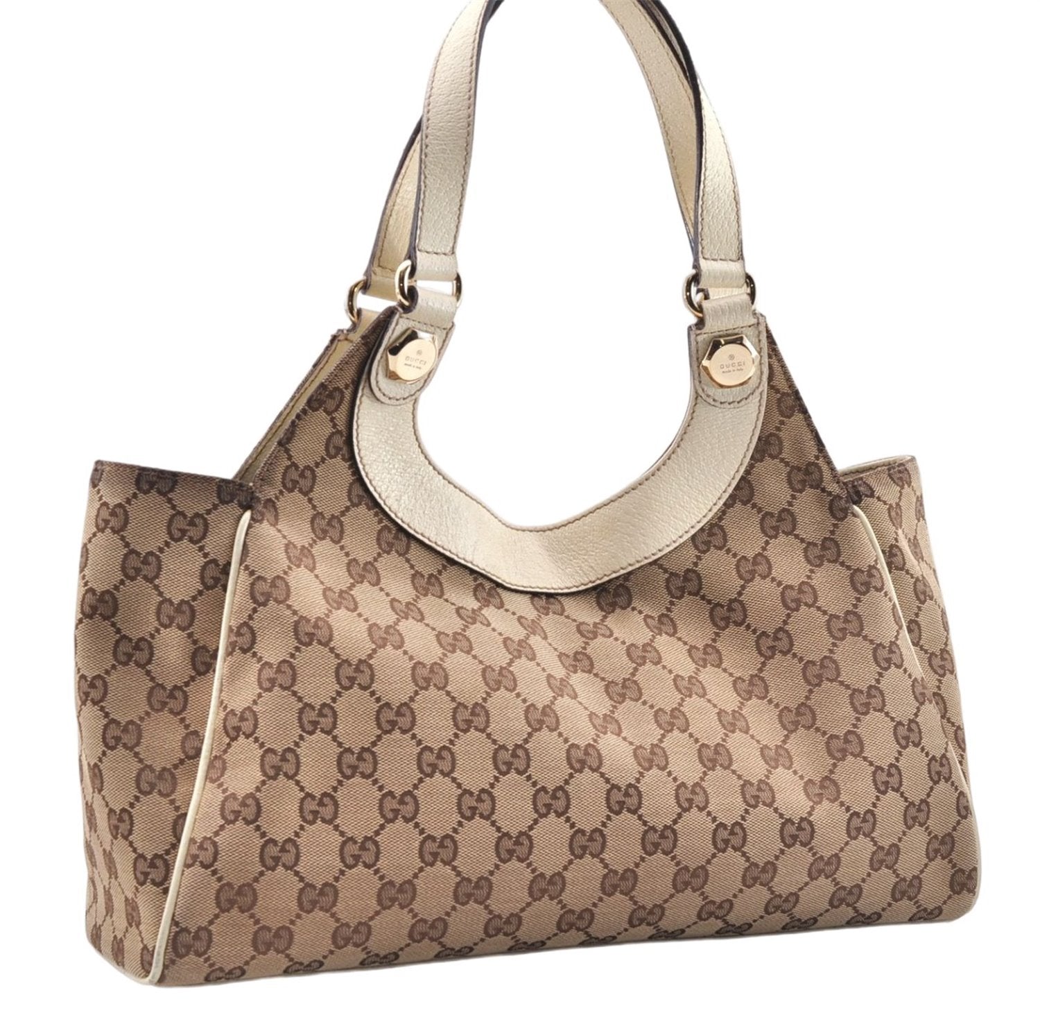 Authentic GUCCI Vintage Shoulder Tote Bag GG Canvas Leather 154982 Brown 4010E