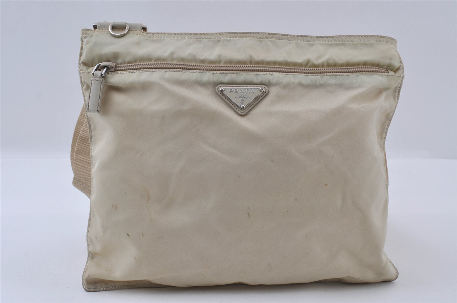 Authentic PRADA Nylon Tessuto Leather Shoulder Cross Body Bag Purse White 4010I