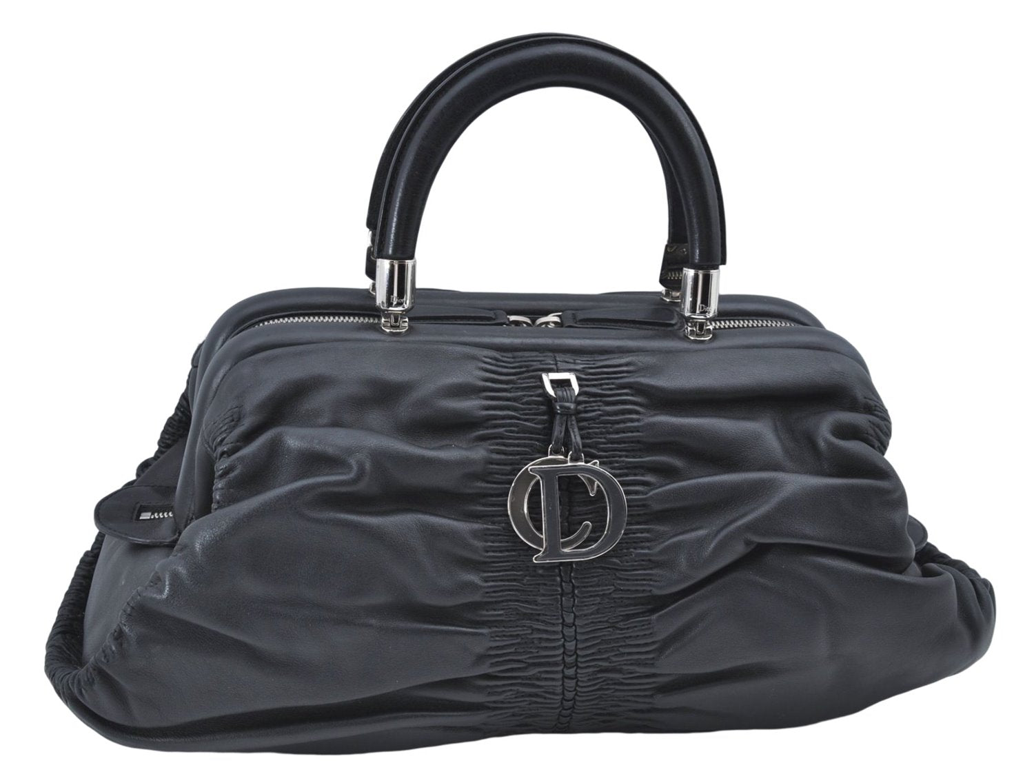 Authentic Christian Dior Hand Bag Purse Leather Black CD 4011C