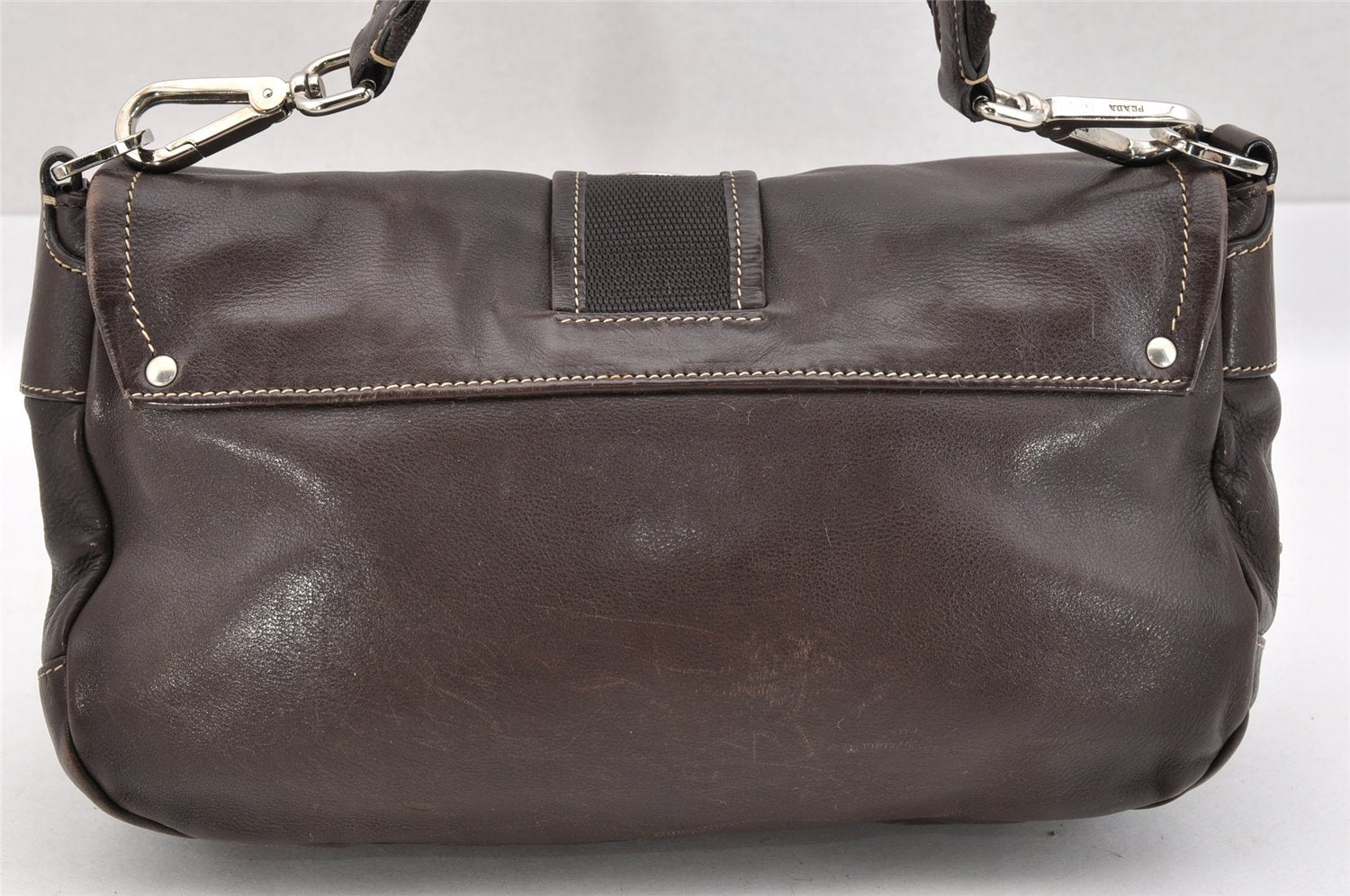 Authentic PRADA Vintage Leather Nappa Shoulder Hand Bag Purse Brown 4012I