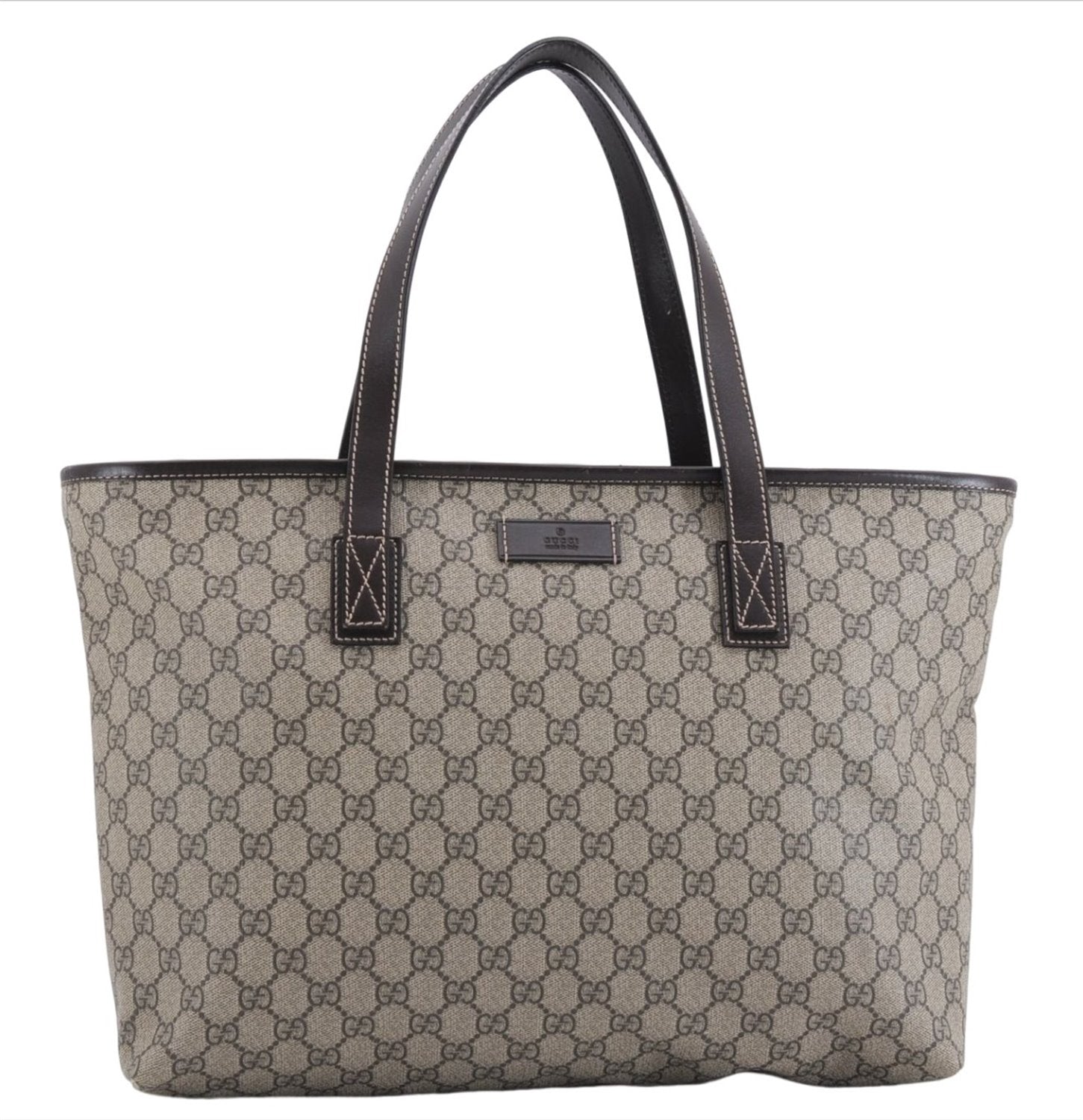 Authentic GUCCI Shoulder Hand Tote Bag GG PVC Leather 211137 Brown 4014E