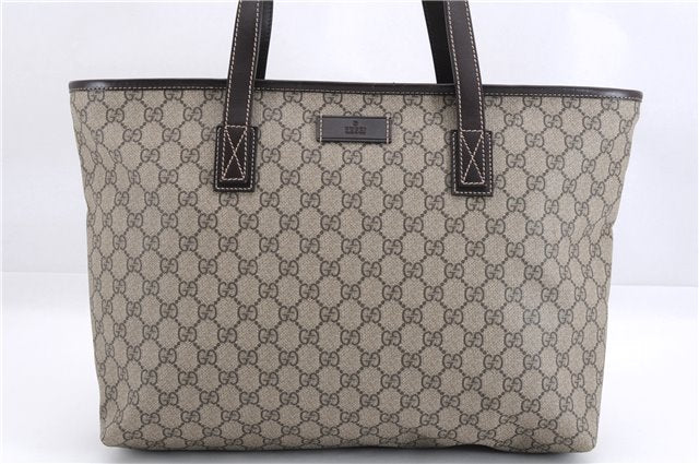 Authentic GUCCI Shoulder Hand Tote Bag GG PVC Leather 211137 Brown 4014E