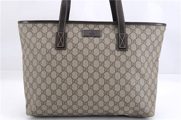 Authentic GUCCI Shoulder Hand Tote Bag GG PVC Leather 211137 Brown 4014E