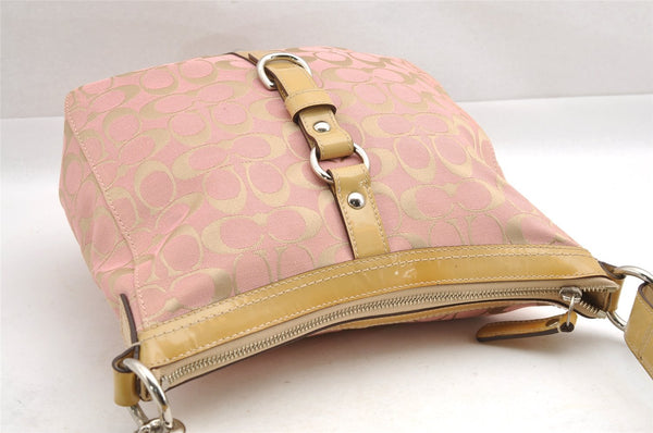 Authentic COACH Signature Shoulder Bag Canvas Enamel Leather F14446 Pink 4014I