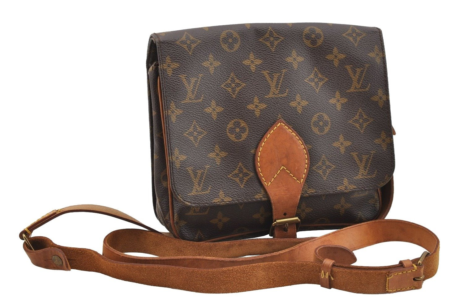 Authentic Louis Vuitton Monogram Cartouchiere MM M51253 Shoulder Bag Junk 4015I
