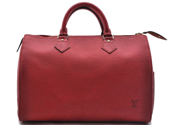 Authentic Louis Vuitton Epi Speedy 30 Hand Bag Red M43007 LV 4016D