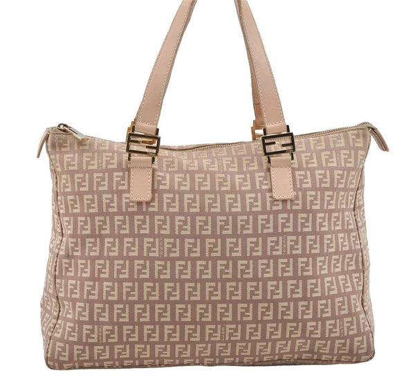 Authentic FENDI Zucchino Shoulder Hand Tote Bag Canvas Leather Pink 4028I
