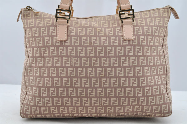 Authentic FENDI Zucchino Shoulder Hand Tote Bag Canvas Leather Pink 4028I