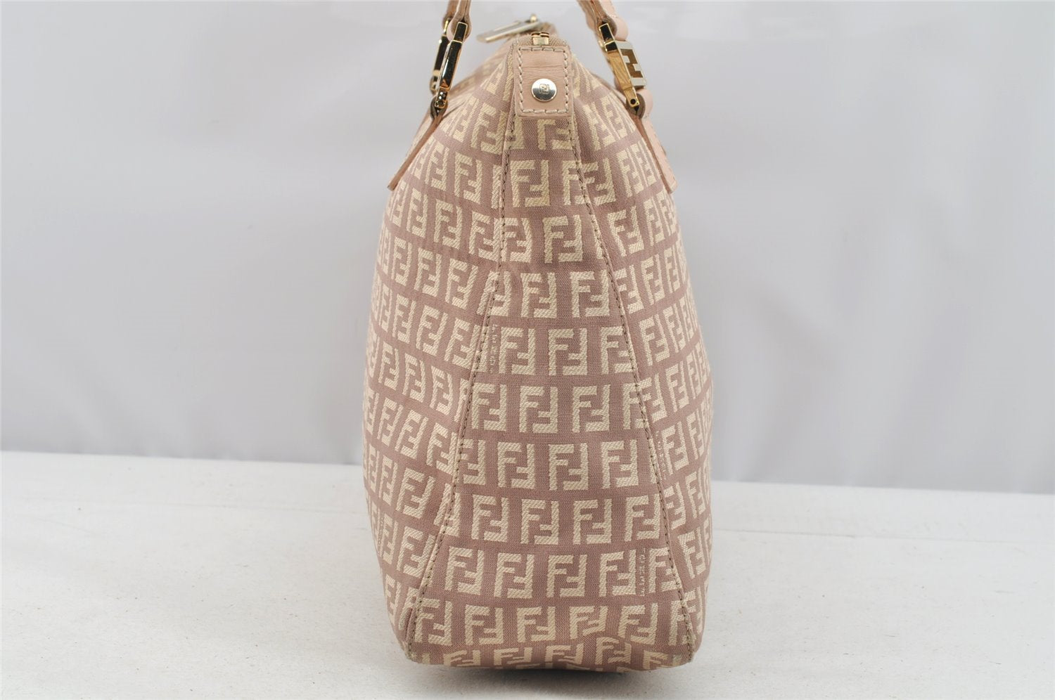 Authentic FENDI Zucchino Shoulder Hand Tote Bag Canvas Leather Pink 4028I
