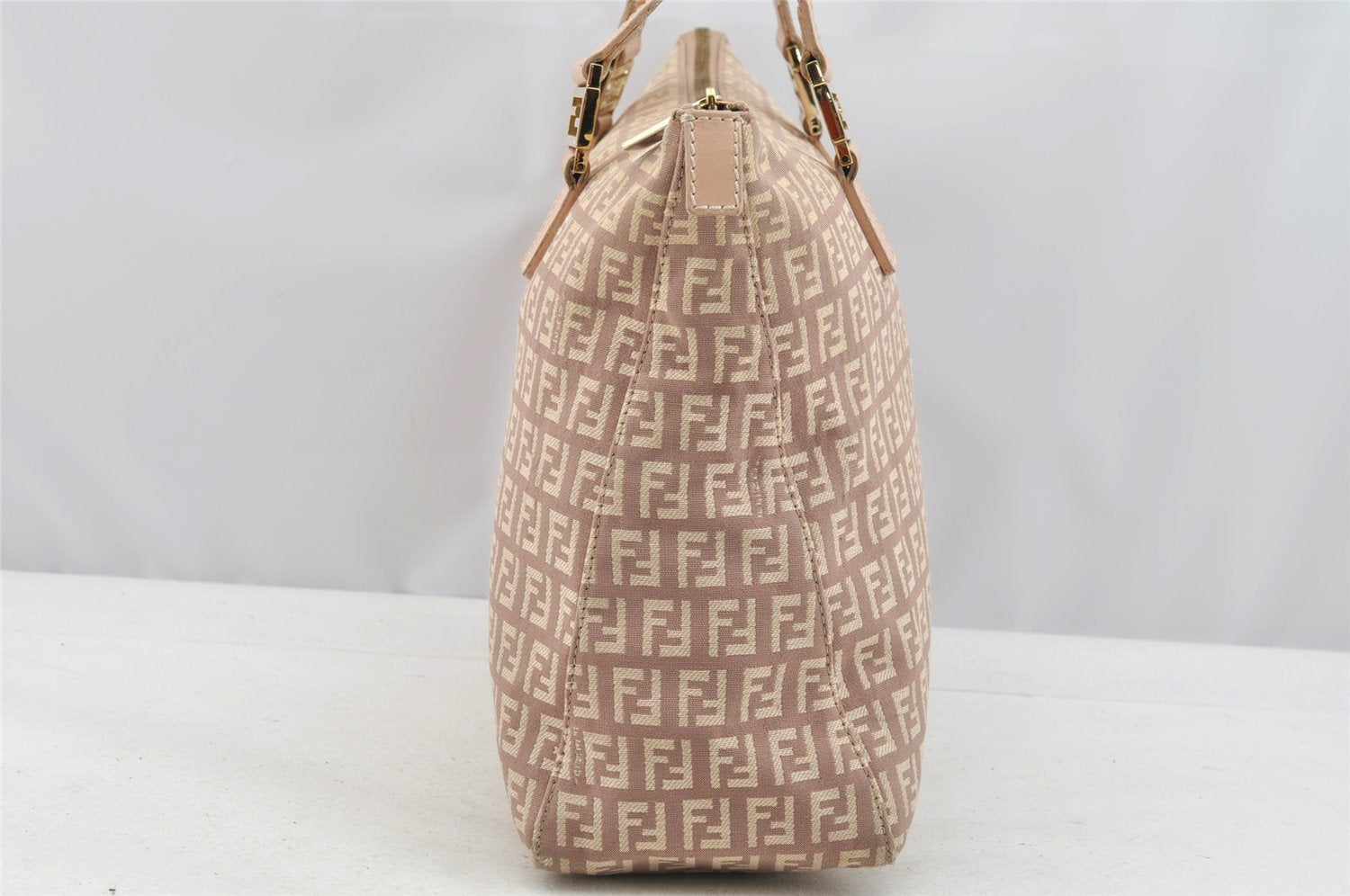 Authentic FENDI Zucchino Shoulder Hand Tote Bag Canvas Leather Pink 4028I