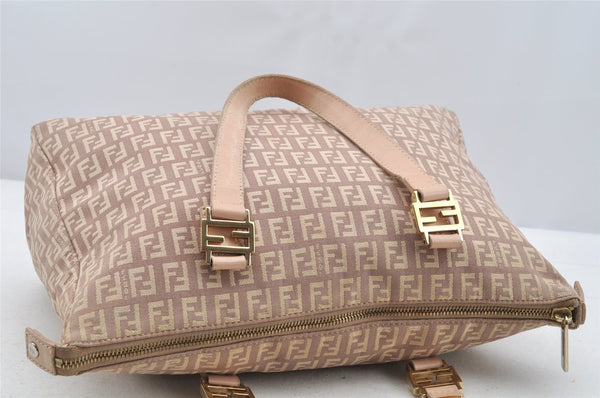 Authentic FENDI Zucchino Shoulder Hand Tote Bag Canvas Leather Pink 4028I