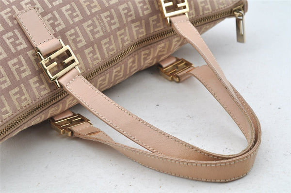 Authentic FENDI Zucchino Shoulder Hand Tote Bag Canvas Leather Pink 4028I