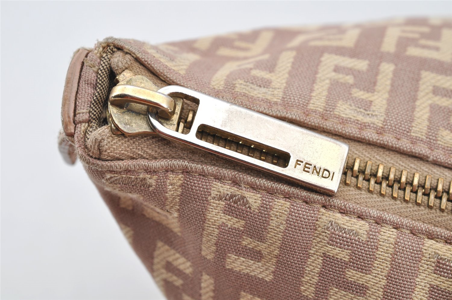 Authentic FENDI Zucchino Shoulder Hand Tote Bag Canvas Leather Pink 4028I
