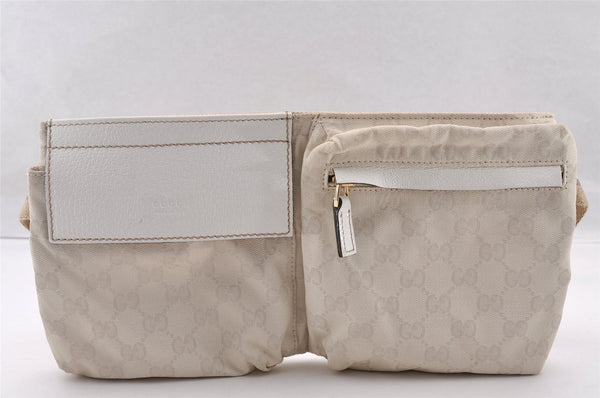 Authentic GUCCI Vintage Waist Body Bag Purse GG Canvas Leather 28566 White 4029I