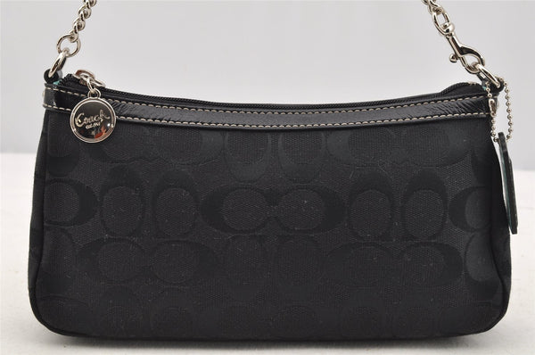 Authentic COACH Signature Hand Bag Pouch Purse Canvas Leather F44612 Black 4039I