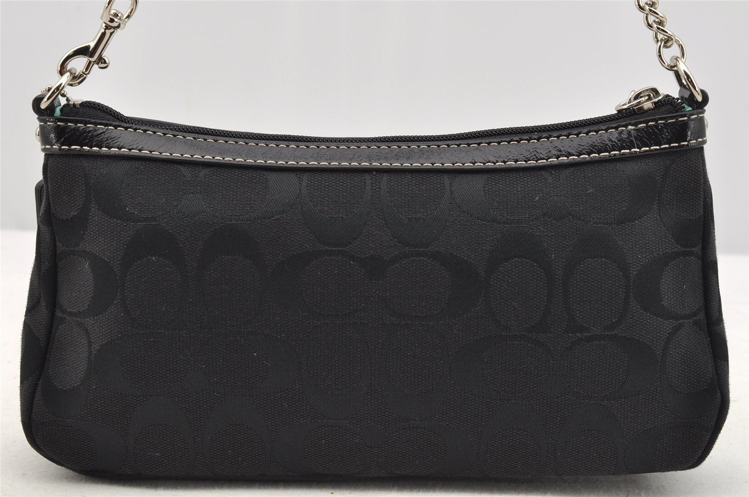 Authentic COACH Signature Hand Bag Pouch Purse Canvas Leather F44612 Black 4039I