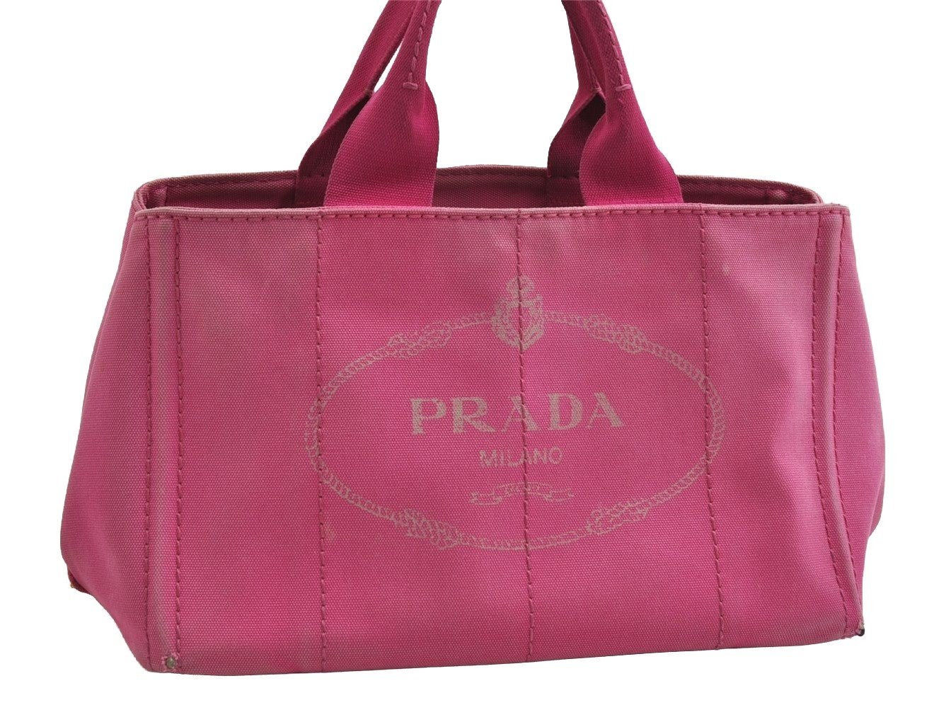 Authentic PRADA Canapa M Vintage Canvas Tote Hand Bag Pink 4042I