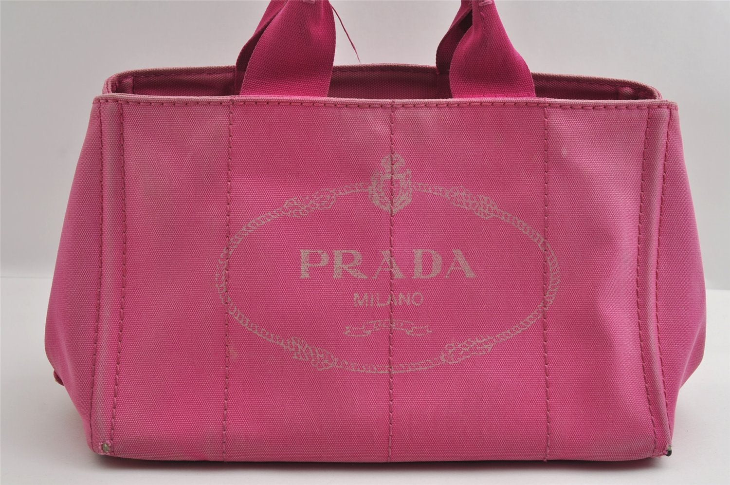 Authentic PRADA Canapa M Vintage Canvas Tote Hand Bag Pink 4042I