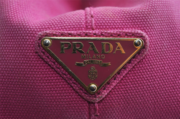 Authentic PRADA Canapa M Vintage Canvas Tote Hand Bag Pink 4042I