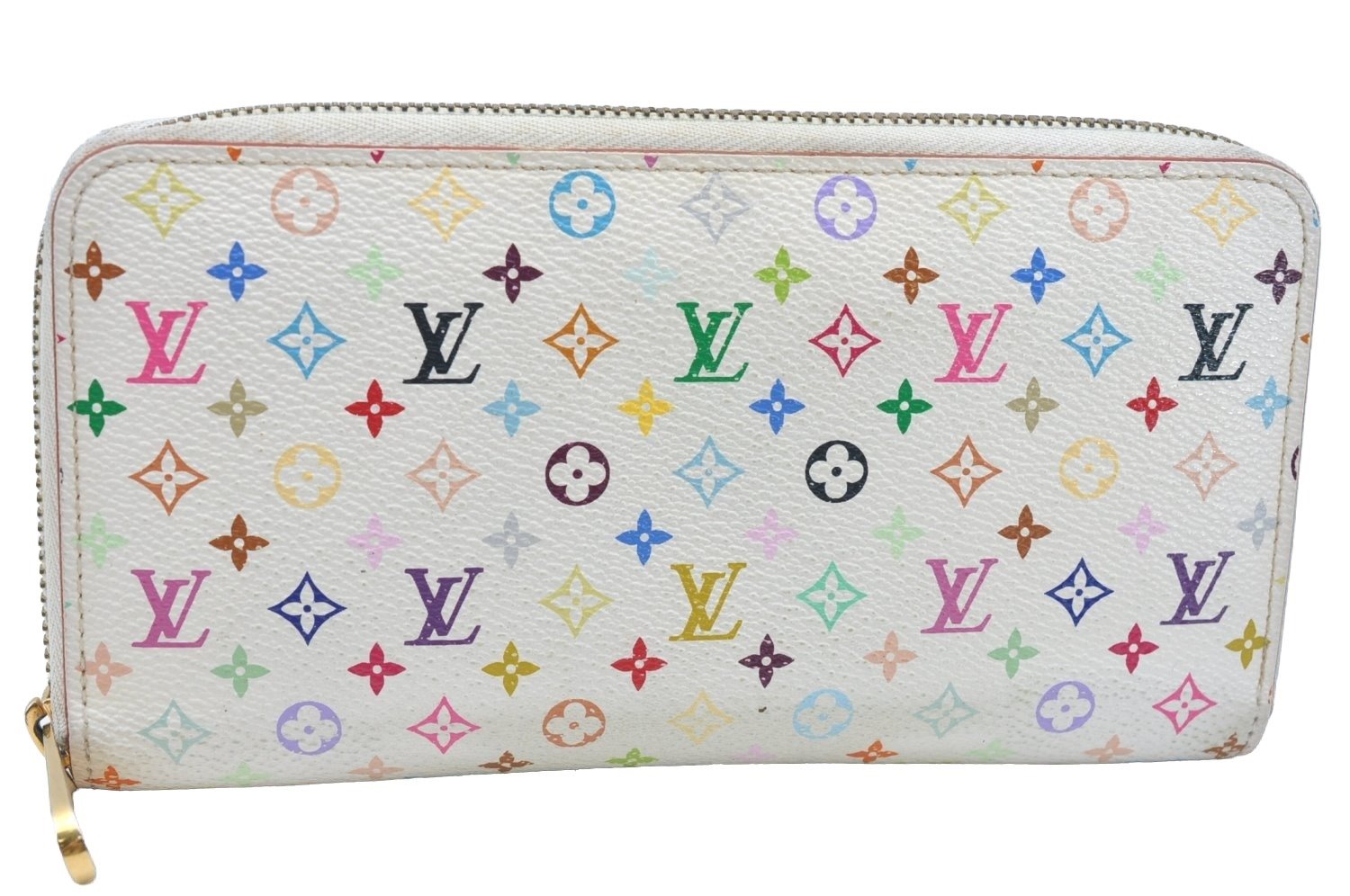 Auth Louis Vuitton Monogram Multicolor Zippy Wallet White Pink M60241 LV 4049I