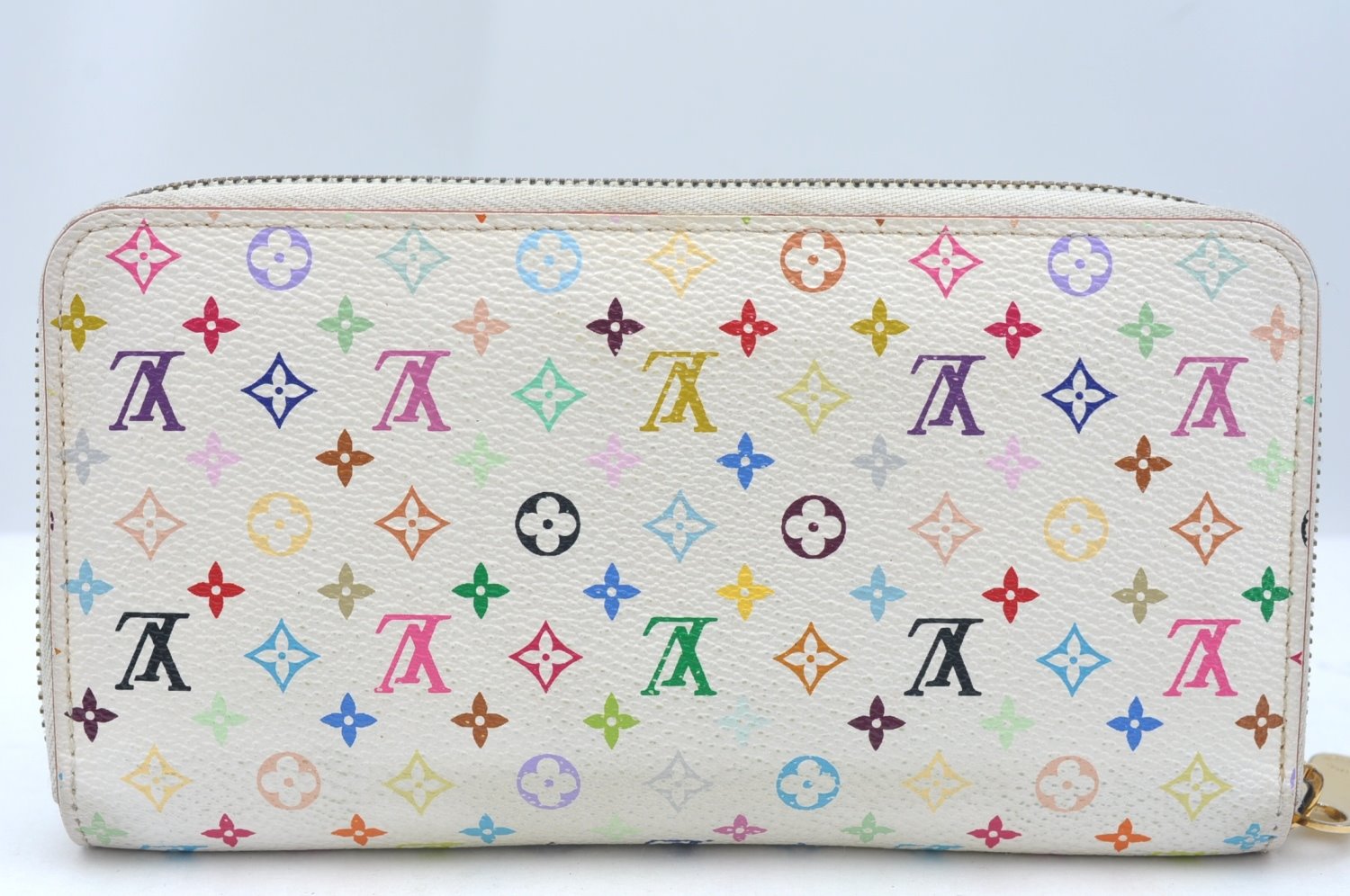 Auth Louis Vuitton Monogram Multicolor Zippy Wallet White Pink M60241 LV 4049I