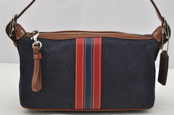 Authentic COACH Shoulder Hand Bag Purse Denim Leather 6854 Navy Blue 4050I