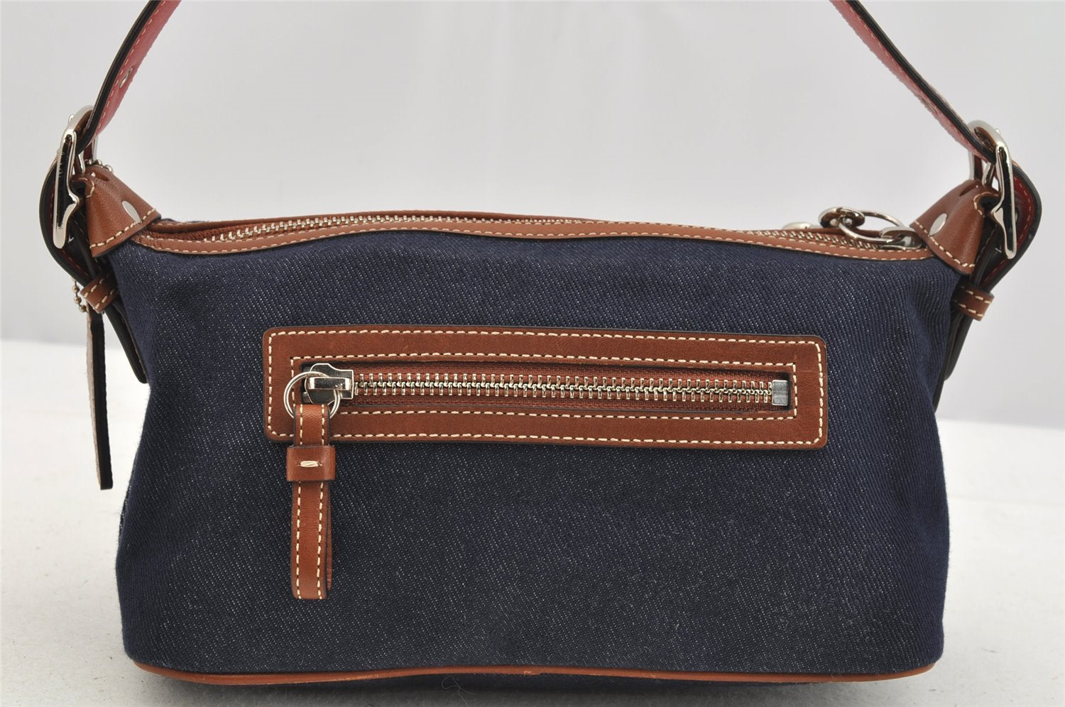 Authentic COACH Shoulder Hand Bag Purse Denim Leather 6854 Navy Blue 4050I