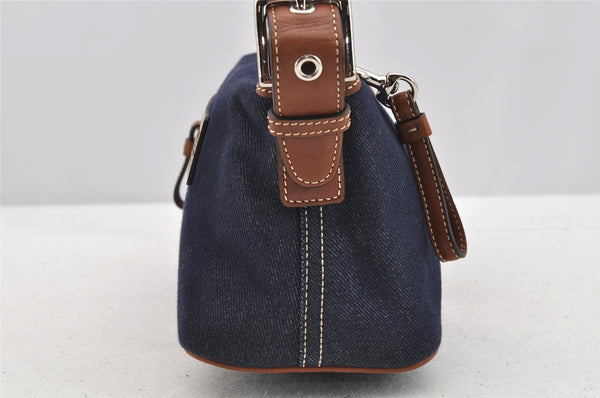 Authentic COACH Shoulder Hand Bag Purse Denim Leather 6854 Navy Blue 4050I