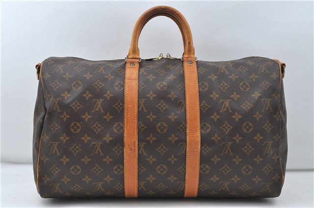 Auth Louis Vuitton Monogram Keepall Bandouliere 45 Boston Bag M41418 LV 4053D