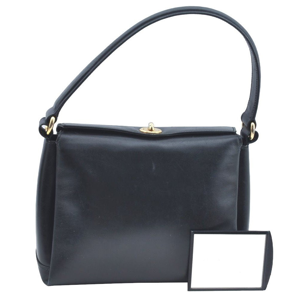 Authentic GUCCI Vintage Shoulder Hand Bag Purse Leather Black 4055G