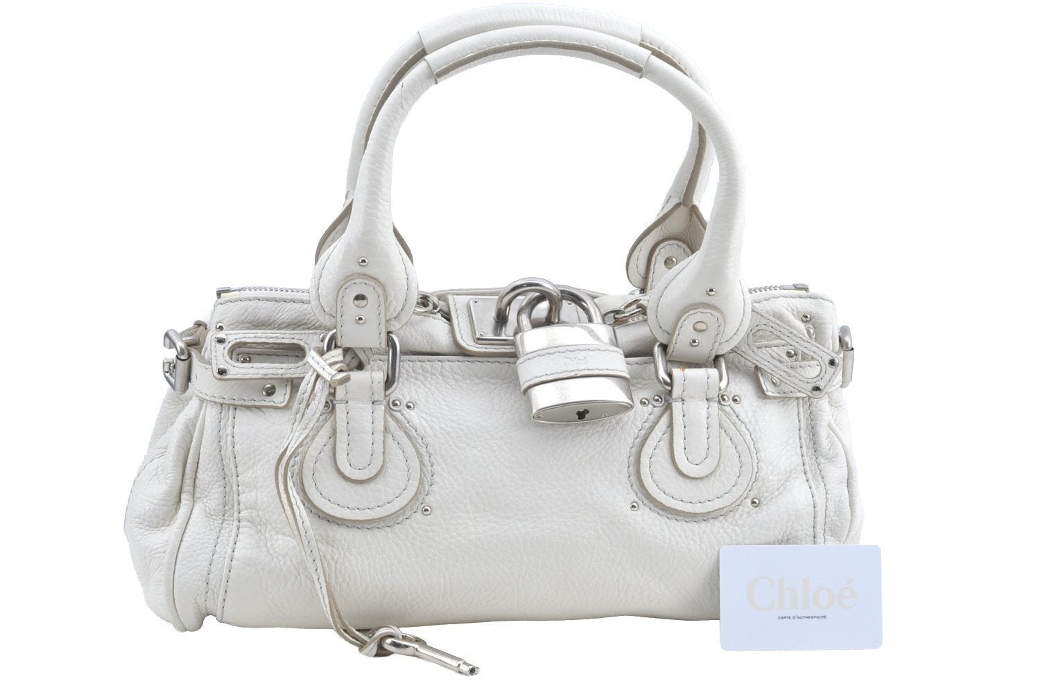 Authentic Chloe Paddington Vintage Leather Shoulder Hand Bag Purse White 4057F