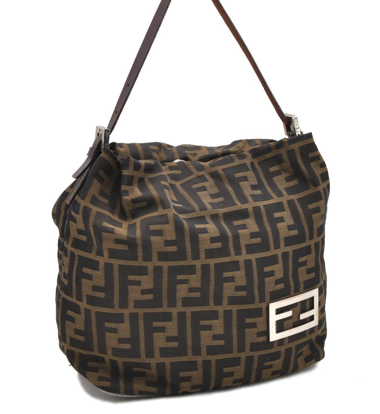 Authentic FENDI Zucca Shoulder Hand Bag Purse Nylon Leather Brown 4061C