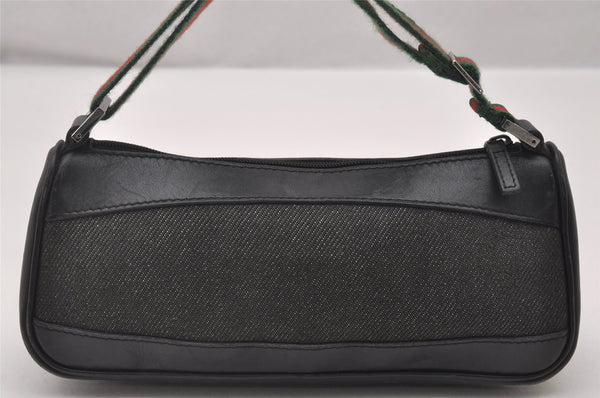 Authentic GUCCI Web Sherry Line Hand Bag Pouch Canvas Leather 92820 Black 4062I