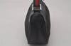 Authentic GUCCI Web Sherry Line Hand Bag Pouch Canvas Leather 92820 Black 4062I