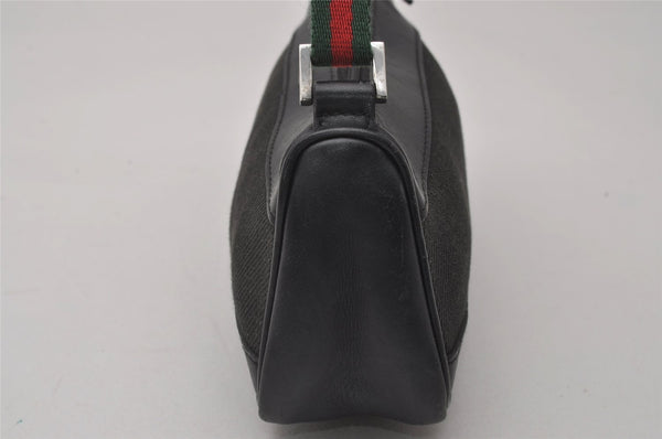 Authentic GUCCI Web Sherry Line Hand Bag Pouch Canvas Leather 92820 Black 4062I