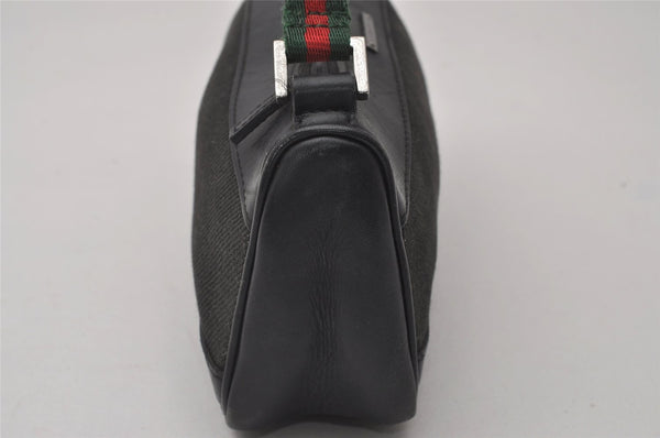 Authentic GUCCI Web Sherry Line Hand Bag Pouch Canvas Leather 92820 Black 4062I