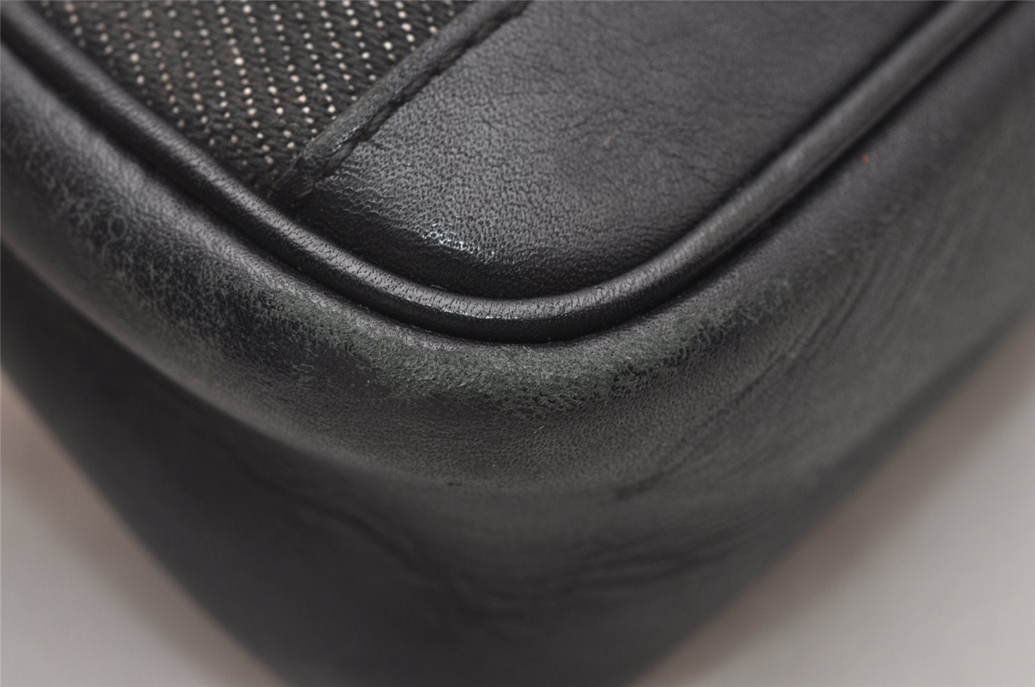 Authentic GUCCI Web Sherry Line Hand Bag Pouch Canvas Leather 92820 Black 4062I