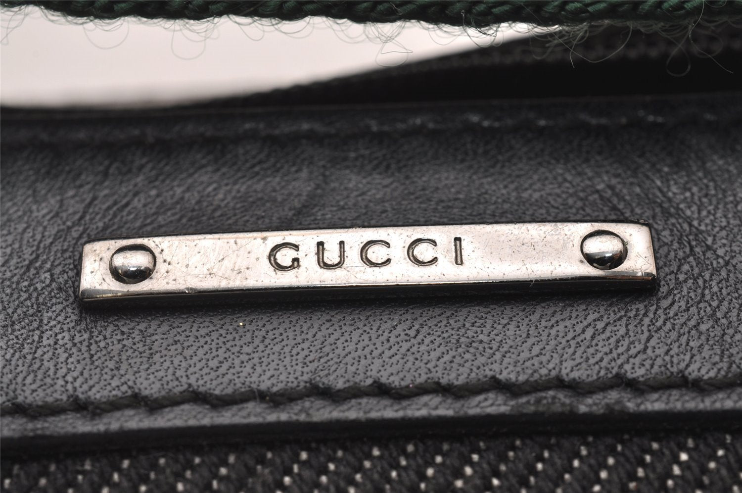 Authentic GUCCI Web Sherry Line Hand Bag Pouch Canvas Leather 92820 Black 4062I